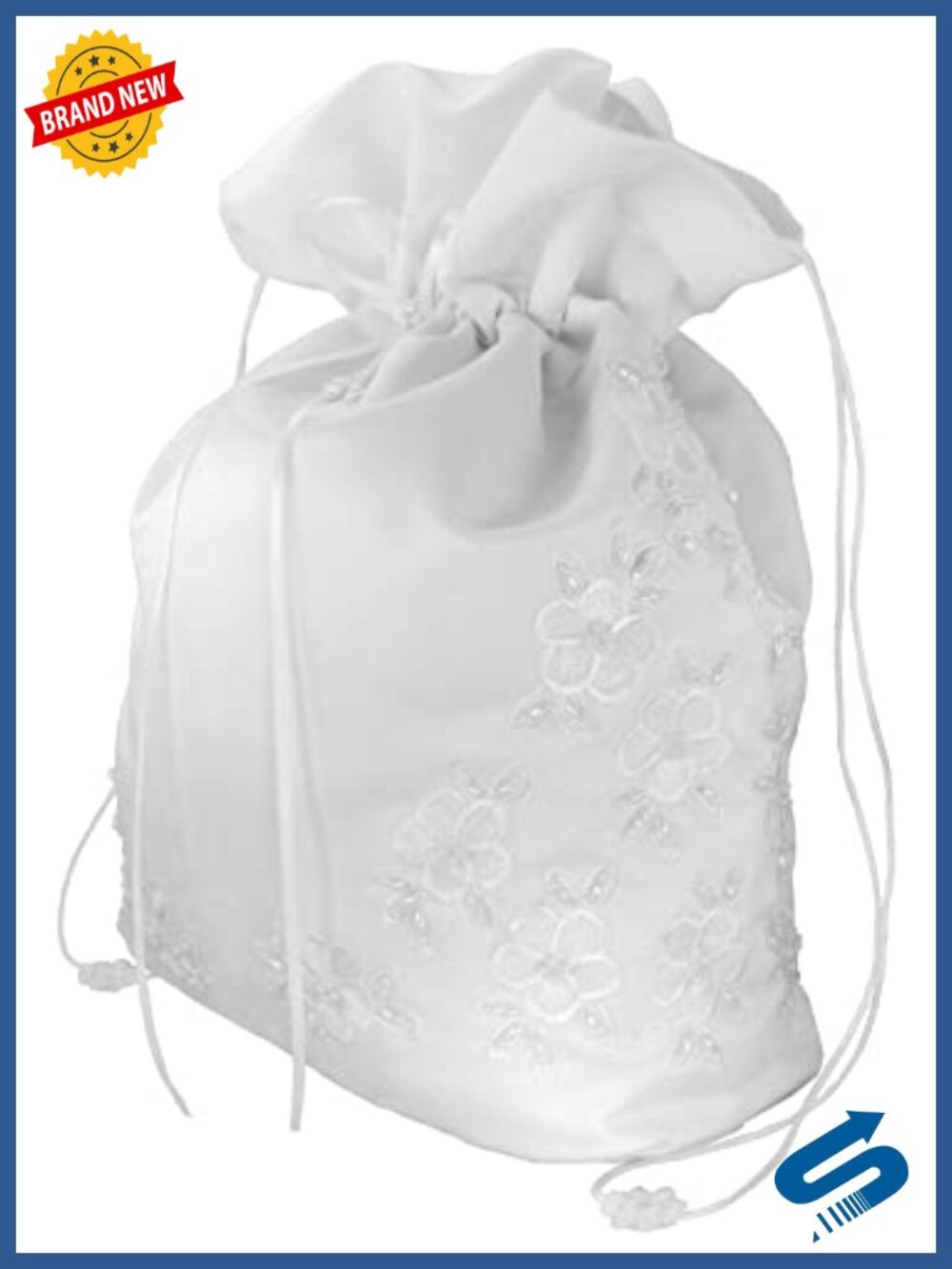 Satin Bridal Money Bag with Pearl Lace, Large 16in, Wedding Purse